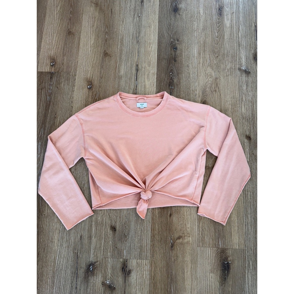 Aerie Sweatshirt Womens Medium Peach Front Tie Knot Cropped Long Sleeve Pullover
